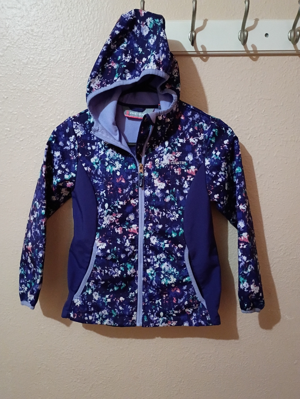 GIRL'S SIZE 7/8 FREE COUNTRY Floral Hooded Jacket - Purple Multi